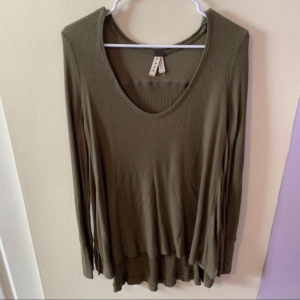 Free People Green Waffle Knit Thermal-Sm